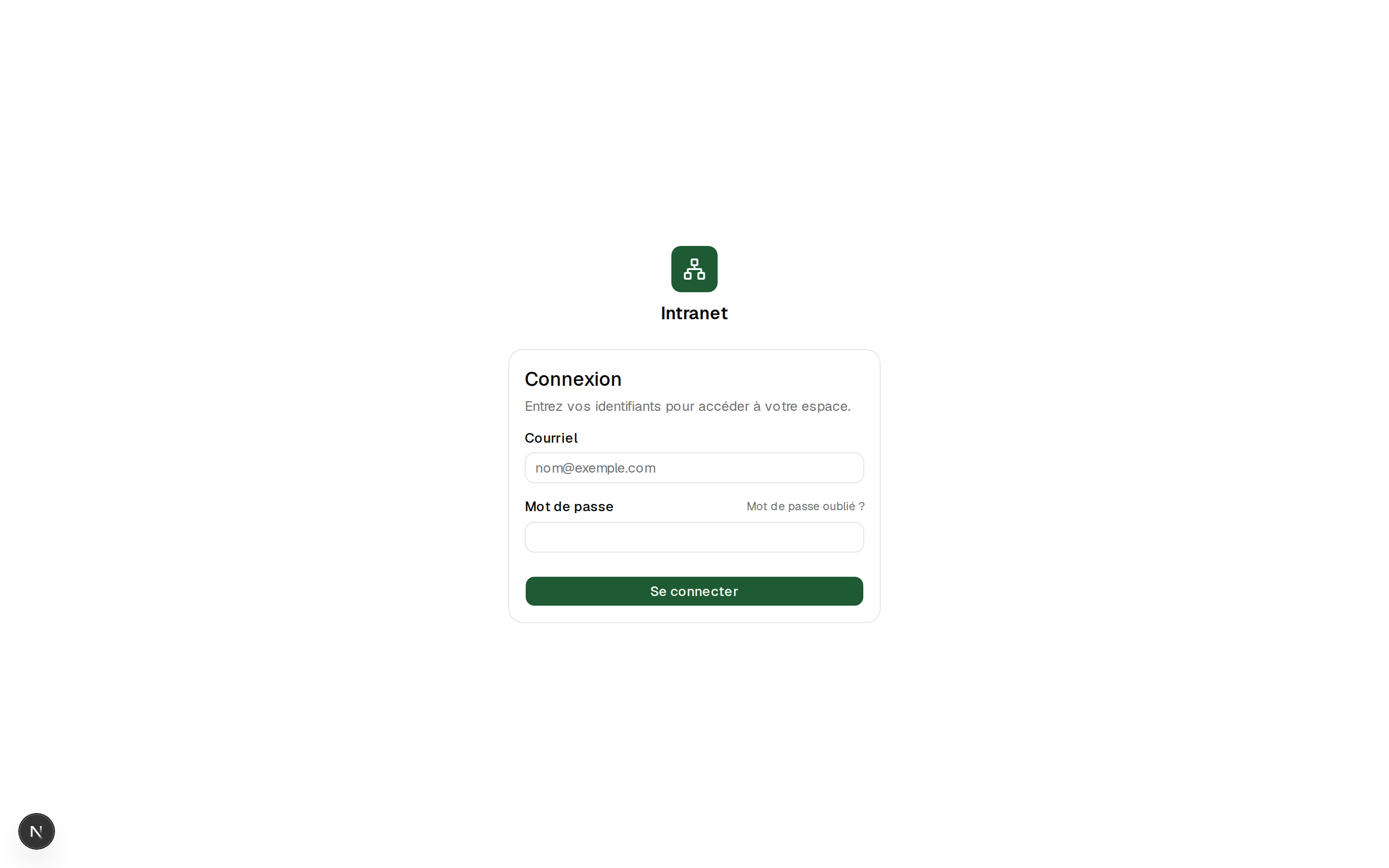 Écran de connexion de l'intranet, personnalisable aux couleurs de l'entreprise